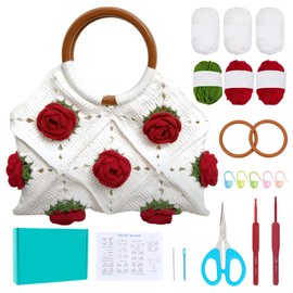 ACRNIGHEET Crochet Bag Kit for Adults Rose Crochet Purse Kit for Beginners Learn to Crochet Kits for Adults Beginner Boho Tote Bag Making with Step-by-Step Video Guide Tutorial