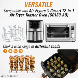 INFRAOVENS Air Fryer Rack for Cosori 12-in-1 Air Fryer Toaster Oven Combo with Rotisserie, 32qt Stainless Steel Accessories for CO130-AO Airfryer Skewer Stand and Rib BBQ Rack with Silicone Liner