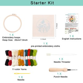 REEWISLY Punch Needle Embroidery Kit r, Embroidery Hoop, Essential Punch Needle Supplies,Ideal Punch Art for Beginners,DIY Adults Embroidery, Video Teaching (Yellow)