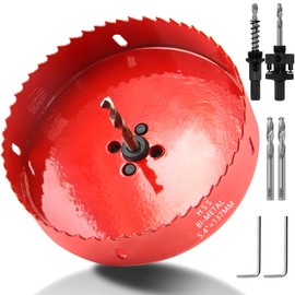 Luomorgo 137mm/5 3/8 inch Hole Saw with Arbor, 1 1/4 inch Cutting Depth HSS Bi-Metal Hole Cutter for Wood Cornhole Boards Plastic Drywall & Metal Sheet