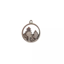 Silver Pine Tree Charm, 20mm Round Circle Pendant, Outdoor Forest Trees, Jewelry