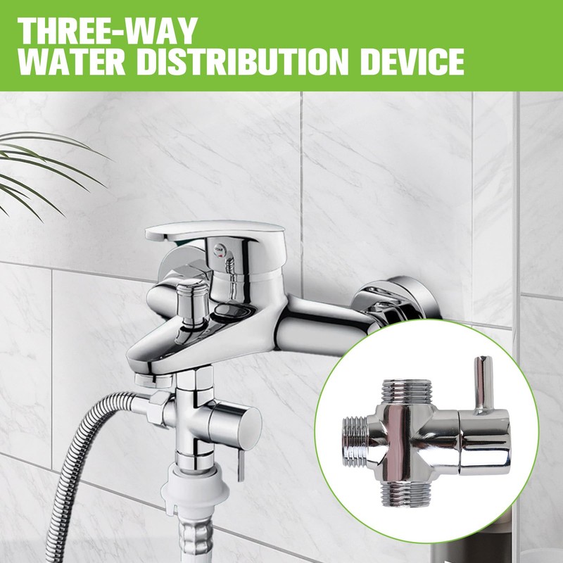 Shower Diverter Valve 3-Way T-Adapter, Solid Brass with Chrome Plating,