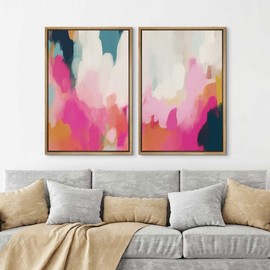 SIGNLEADER Framed Canvas Print Wall Art Set Dynamic Abstract Color Splash Bold Vibrant Illustrations Modern Relax/Calm Multicolor for Living Room, Bedroom, Office - 16"x24"x2 NATURAL