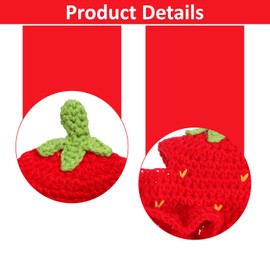 Strawberry Cat Hat, Cartoon Strawberry Design Knit Hat, Cotton & Soft Cute Knitted Hats, Funny Strawberries Dog Costume, Cute Costume Accessory for Puppy, Kitten, Small Animals, with Adjustable Cord