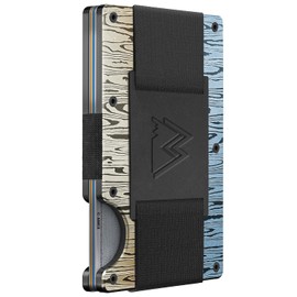 Mountain Voyage Minimalist Cash Strap Wallet - Slim RFID Blocking Wallet for Men & Women - Scratch Resistant, Credit Card Holder, Easily Removable Money & Cards, Aluminium Wallet (Damascus Alloy)