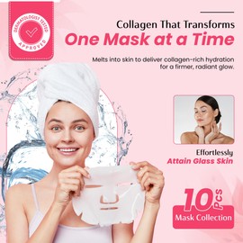 Bio Hydratique Collagen Melting Face Mask - Dermatologist Tested, Ultra Hydrating, Cooling & Soothing - Glass Dewy Skin Effect – Clean Beauty, Anti-Aging Korean Skin Care – Pack of 10