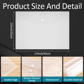 Honoson 30 Pcs 11 x 17 Inches Clear Envelopes with Snap Closure Clear Plastic Envelopes Plastic Envelopes for Documents File Folders for Office Home