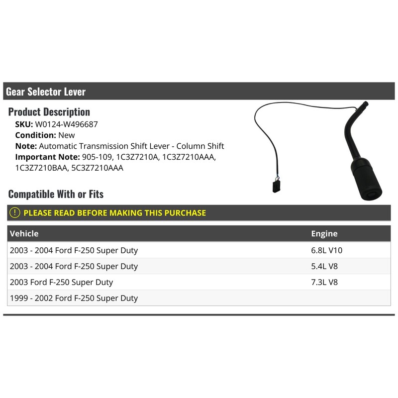 Automatic Transmission Gear Selector Lever - Compatible with 1999-2004 Ford
