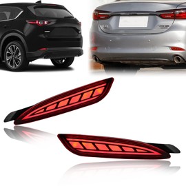 GEEGEETOP Red Lens LED Rear Bumper Fog Light Assembly Compatible with Mazda 6 2018-2021 cx5 cx-5 2022 Functions as Rear Fog Lamp Brake Light Bumper Reflector Turn Signal 3-In-1