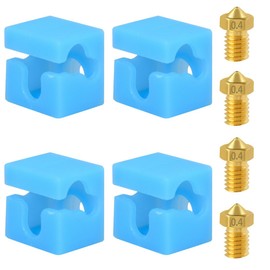 Mega V5 Hotend Silicone Sock: High Temp 280°C, Non-Stick for Mega S/Pro/Chiron, Compatible with ANYCUBIC I3 MEGA, I3 MEGA X, 3D Printer Accessories,(Pack of 4, Blue with 4 pcs 0.4 mm nozzles)