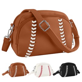 Baseball Crossbody Purses for Women Mom Sport Small Baseball Shoulder Bag Vegan Leather Handbags Softball Purse for Party Events Outdoors(Brown)