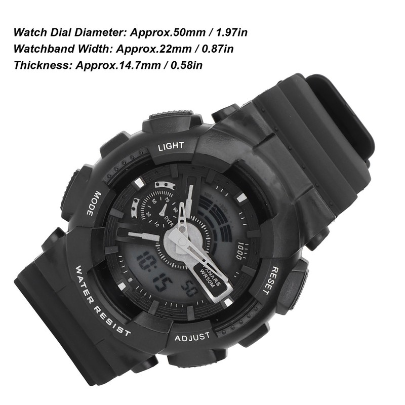 Students Electronic Watch Waterproof EL Light Dual Time Modes Digital
