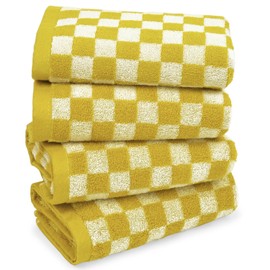 4 Pcs Hand Towels for Bathroom Checkered, Cotton Soft Absorbent Hand Towels Checkered Towel, 13 x 29 Inches Cute Patterned Bathroom Towels for Hand Face Body