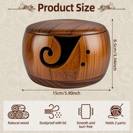 CEOTIS Wood Knitting Bowl with Lid,5.9 inch Yarn Bowl, Knitting Bowl Holder Wool Storage Bowl Bamboo Knitting Bowl Wool Holder Organizer Wool Bowl Storage Accessories for Knitting and Crochet Projects