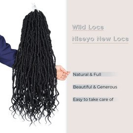 Niseyo Wild Locs 30 Inch Distressed New Faux Locs with Curly Ends 8 Packs Long Soft Pre-looped Goddess Locs Crochet Hair (1#, Jet Black)