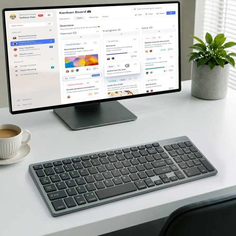 KUNSI Wireless Keyboard,Bluetooth and 2.4G USB Wireless Keyboard,Rechargeable Slim Quiet