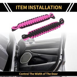 REPAIROCK 2pcs Door Strap Swing for Jeep Wrangler TJ JK JKU JL JLU YJ for Gladiator JT 2/4 Door 1987-2021 Door Limiting Straps Door Check Straps Retractable Swing Limiter Nylon Black Pink
