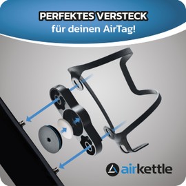 Airkettle® Trinkflaschenhalter mit AirTag-Aufnahme | Flaschenhalter und Fahrrad Tracker aus Aluminium | AirTag Versteck für Fahrrad | Fahrrad Diebstahlsicherung | AirTag Getränkehalter