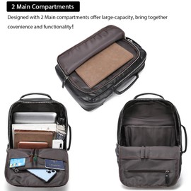LANNSYNE Vegetable Tanned Leather Backpack for men, Expandable Leather Backpack Fits 15.6 Laptop, Tote Shoulder Travel Bag Rucksack
