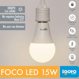 iGOTO F20115 Foco LED A60, 15 Watts, Luz Cálida