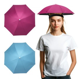 YELARXI Umbrella Hat, Fishing Hat Hands Free Waterproof Adjustable Sun Rain Cap Hat with Elastic Band Fit for Women Men Fishing Camping Gardening Beach Outdoor(2 Pack, Sky Blue/Rose Red)