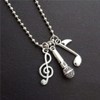 Music Notes and Microphone Necklace, Stainless Steel Ball Chain Long