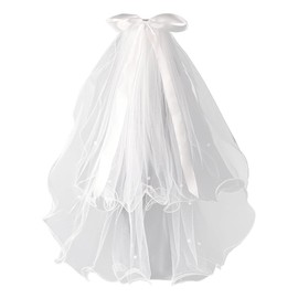 AffeGifts Hen Party Veil Bow, Hen Do Veil With Comb Pearl Wedding Veil Bow Short Bride To Be Veil for Brides Shower Bachelorette Hen Do Night Party