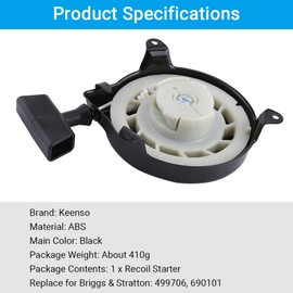 Recoil Starter Pull Start Cord Starter Assembly Replacement for Briggs & Stratton 499706 690101 Fits 091212, 091232, 091412, 093212, 093232, 093302, 093312, 093332, 093412 and 093432 Sprint Engines