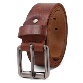 Royalz Men’s Full Grain Leather Belt with Thorn Buckle, Vintage Style, Robust 4 mm Buffalo Leather, 38 mm - cognac brown, size: 115