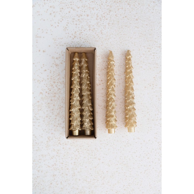 Creative Co-Op Unscented Tree Shaped Taper Candles, Gold, Boxed Set