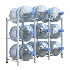 mocomax 5 Gallon Water Jug Rack, Detachable Water Bottle Holder for 9 Bottles, 3 Tier Heavy Duty Water Cooler Jug Rack, Water Bottle Organizer Storage Rack for Kitchen, Office, Living Room, White