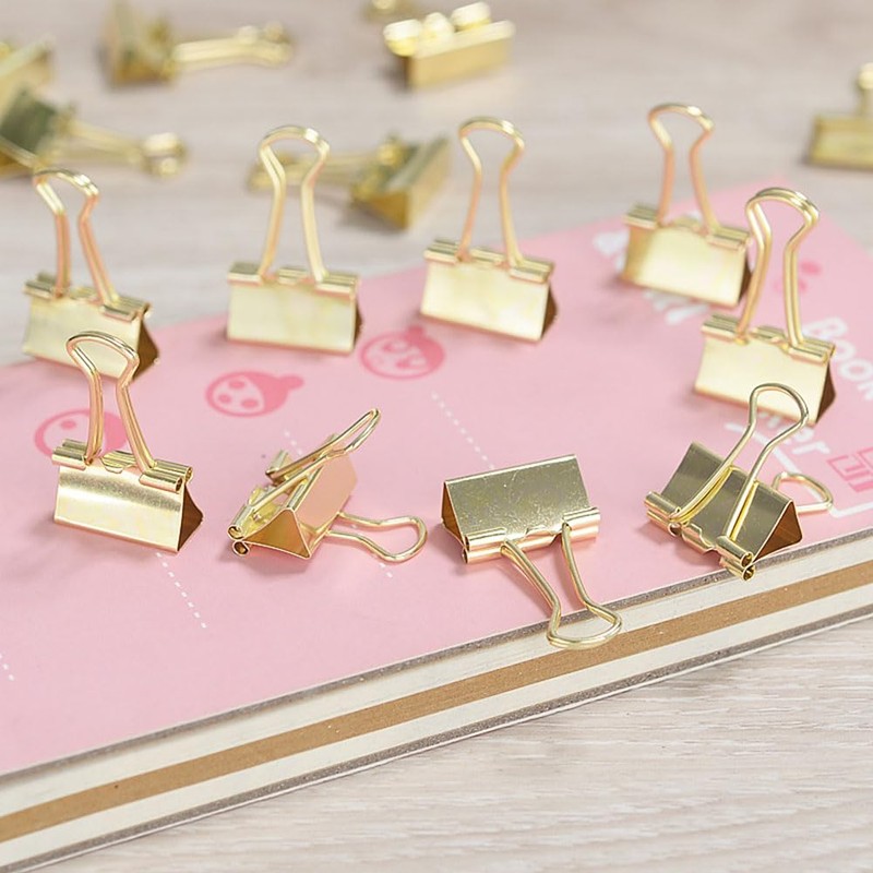 Double Clips, Gold, Medium, Width 1.0 inches (25 mm), 30