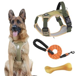 BestoU Pechera para Perro Mediano Grande Chico Arnés para Perro Reflectante Transpirable Ajustable con Correa 1.5m y Juguetes para Perro Arnes Caminar, Viajar y Entrenar Perros Accesorios (L)