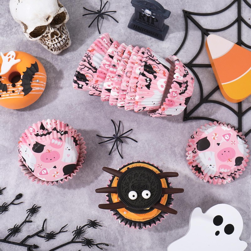 JarThenaAMCS 300Pcs Halloween Cupcake Liner Pink Boo Ghost Baking Cup