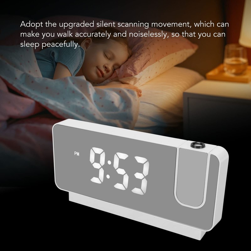 Projection Alarm Clock, 7.3 inch Digital Clock with 180°Projector, USB