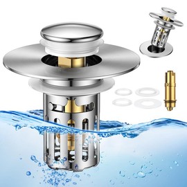 JOMST Bath Universal 2-in-1 Bathroom SinkStopper, Pop-up with Anti-Clog RemovableStainless Steel Filter Basket Drain Hair Stopper,Anti-0dor Stopper - Pack: 1 Pack