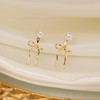 STAYLOVE Small Gold Bow Drop Dangle Earrings for Women 14K