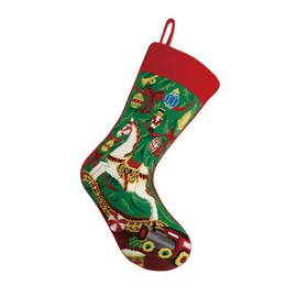 Peking Handicraft 31SJM8635MC Christmas Rocking Horse Needlepoint Stocking, 11 x 18"