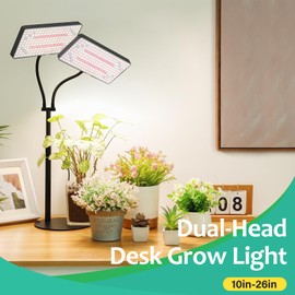 LBW Upgraded Desk Grow Lights for Indoor Plants, Dual-Head 428 LED Tabletop Full Spectrum Grow Light, with 3/6/12H Timer, 6 Brightness Levels, 3 Lighting Modes, Height Adjustable for 10-26 inches
