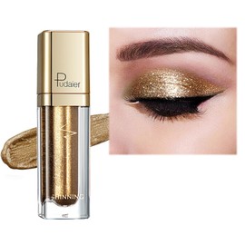 Metallic Liquid Glitter Eyeshadow - Waterproof Matte Shimmer for Long Wear - Highly Pigmented Sparkly Shadow - Blends Easily - Includes Eyeliner Pen - Gold Shade