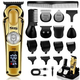 DSP Men's Grooming Kit, Beard Trimmer for Men, Nose Trimmer, Body Trimmer, Foil Shaver, T-Blade, Mustache, Cordless Hair Trimmer, IPX6 Waterproof,2 Speeds Adjustable, Gift for Men (Gold)
