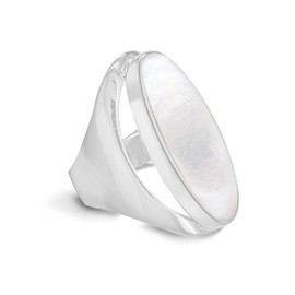 Tuscany Silver Women's Sterling Silver Oval White Mother of Pearl Ring - Size L