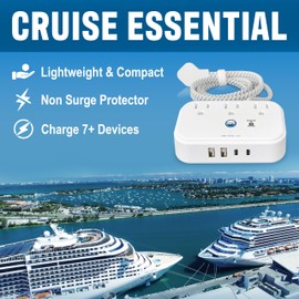 Cruise On Cruise Approved Power Strip Non Surge Protector with 3.3 ft Travel Extension Cord and USB Ports [2 USB, 2 USB-C, 3 AC] Cruise Ship Essentials for Carnival, Princess, & Major Cruise Lines 2024 & 2025