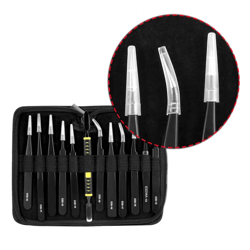 Cisixin 12-Piece Stainless Steel Precision Tweezers Set, Precise Tweezers, Multifunctional