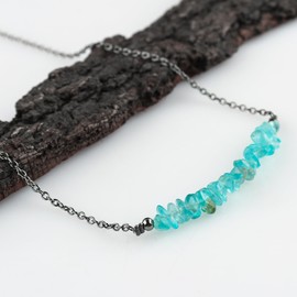Natural Blue Apatite Chips Bar Necklace, Energy Healing Crystals, Birthday, Gift for Her, Gemstone Jewelry 18 inch AA+ Quality, Valentine Day Gift (Blue Apatite)