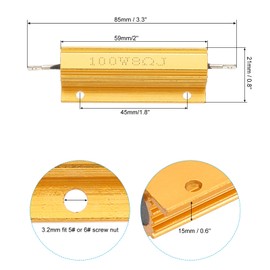 PATIKIL 100W 8 Ohm Aluminum Shell Resistor, 8 Pack Aluminum Housing Resistor Housed Case Wirewound Resistors Screw Tap Power Resistor 5% Tolerance, Golden