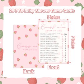 Beshoul Baby Shower Games for Girl, Strawberry Guess Who Mom or Dad, 25 Double-Sided Hilarious Baby Shower Games for Gender Reveal Party Decorations Supplies Announcement - E01