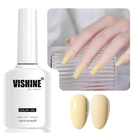 Vishine Pale Yellow Gel Nail Polish, 1 Pcs 16ml Soak-Off UV LED Gel Polish for DIY Nail Art & Home Manicure, Shade L327 Cheese Yellow
