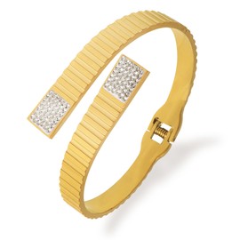 Frigotine 14k Gold Plated Cubic Zirconia Bangle Classic Bracelets for Woman, Sparkly Crystal Rhinestones Hinged Bangle Stainless Steel Stackable Cuff Bracelet Trendy Statement Jewelry Gifts