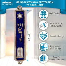 TALISMAN4U Ten Commandments MEZUZAH with Scroll Silver Tone Enamel Israel Judaica Door Mezuza 3.5 Inch